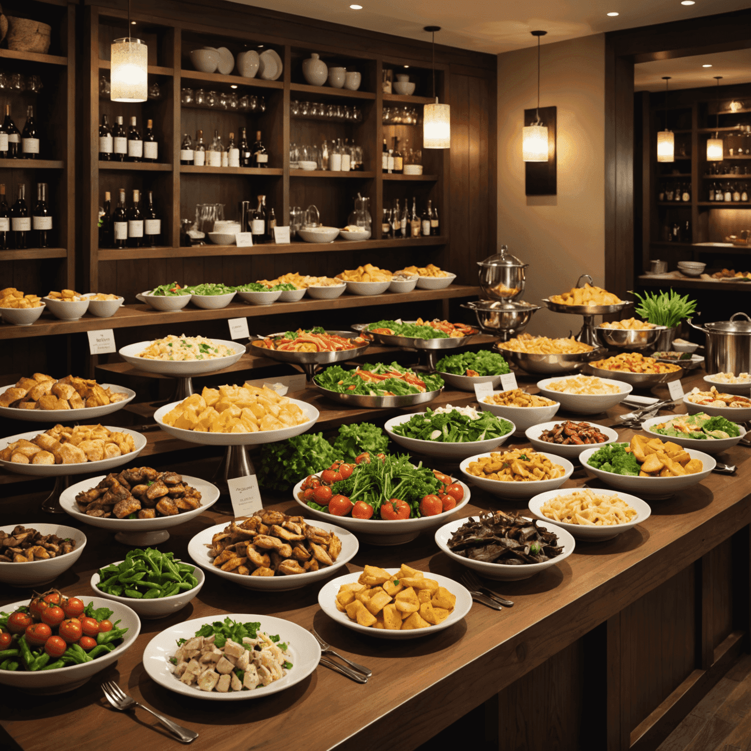 A hotel restaurant showcasing a farm-to-table buffet with locally sourced, organic ingredients and clear eco-friendly labeling