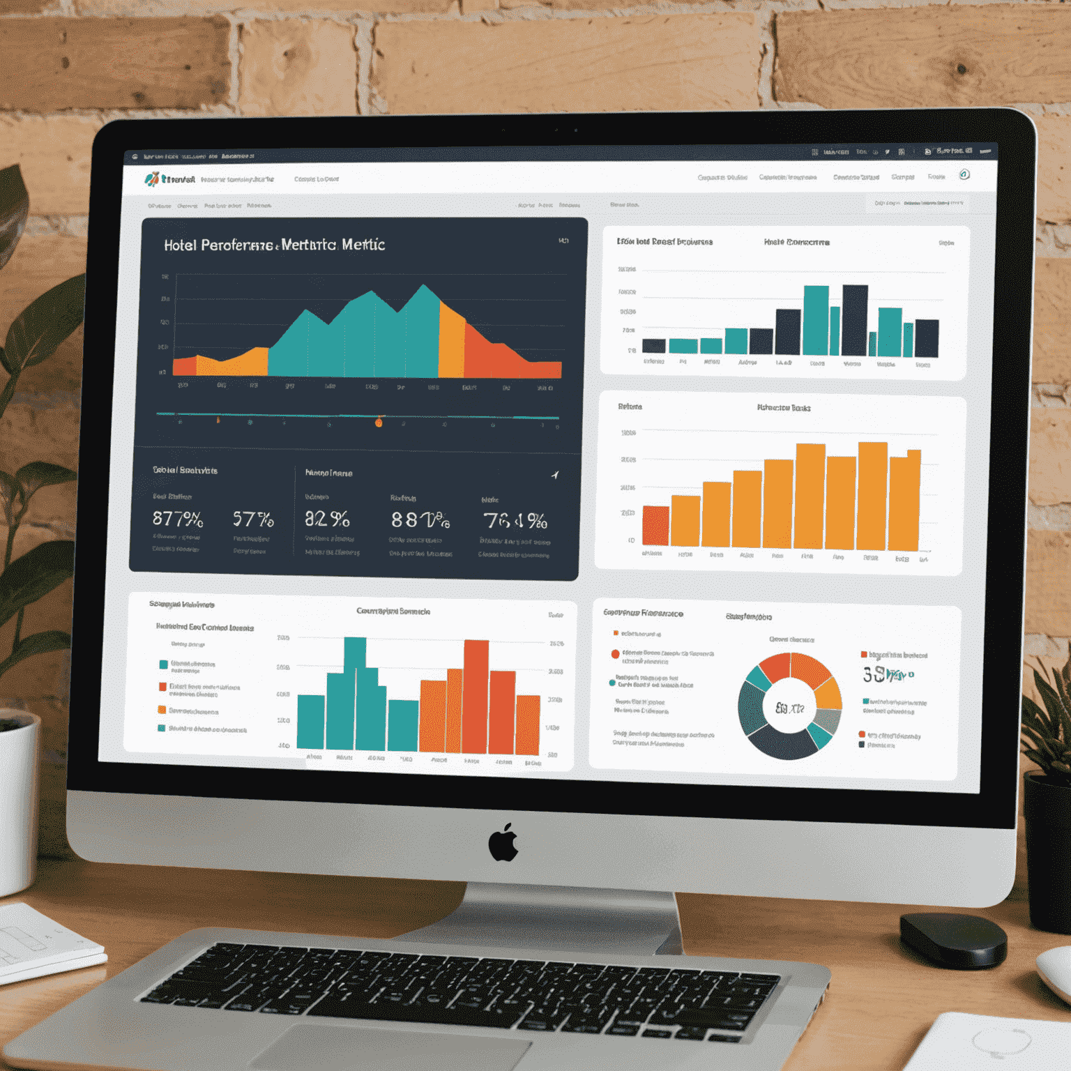 A comprehensive dashboard with graphs, charts, and KPIs showing hotel performance metrics